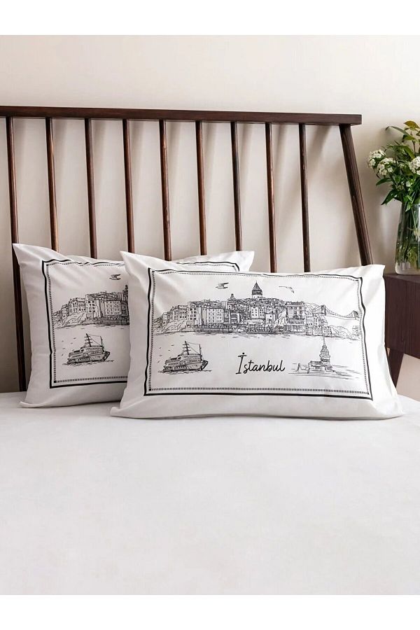 LC Waikiki-Istanbul Printed Woven Pillow Case 2 Pieces 50x70 Cm 1
