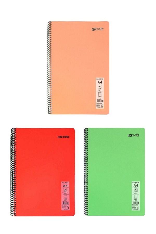 Mynote-Notebook Spiral Wire PP Cover A4- 2 Pieces 80 Sheets Checkered + 1 Piece Lined 80 Sheets Notebook 3 Pieces 1