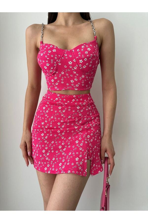 laughs-SET 2 PIECE BLUZ, ȘORT ȘORT ȘI GLOP DE DĂMĂ, CU MOLAN DE FLORI, DETALII DE LIZARE, RD1032 1