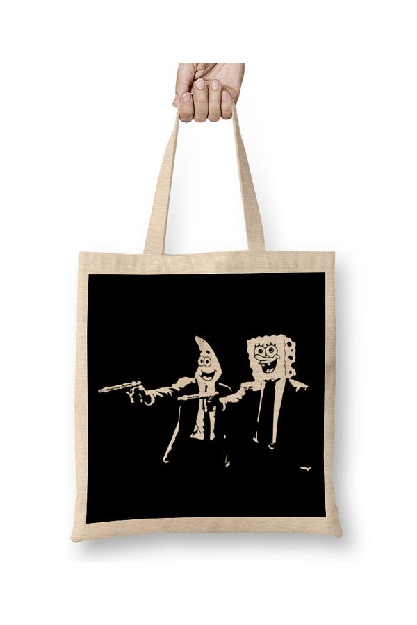 Humuts-Spongebob Pulp Fiction Tote Bag Long Handle 1