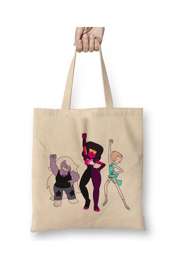 Baskı Dükkanı-Steven Universe Amethyst Garnet Pearl Tote Bag Long Handle 1