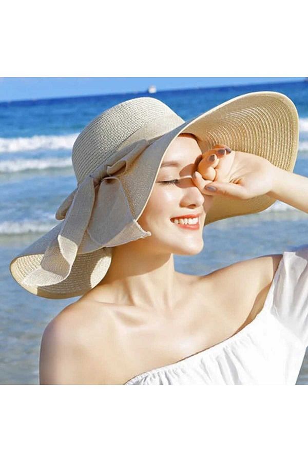 Tezzgelsin Women s Wide Brim Bow Summer Straw Hat Trendyol