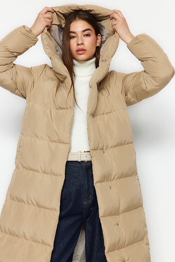 Trendyol Collection-Mink Regular Side Snap Closure Water Repellent Long Quilted down Coat Twoaw24Mo00044 1