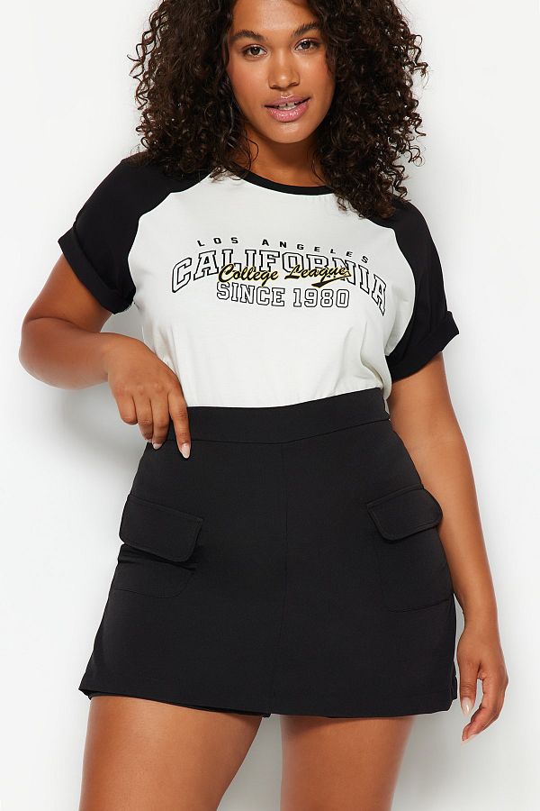 Trendyol Curve Black Plain Pencil Double Face Plus Size Skirt Trendyol