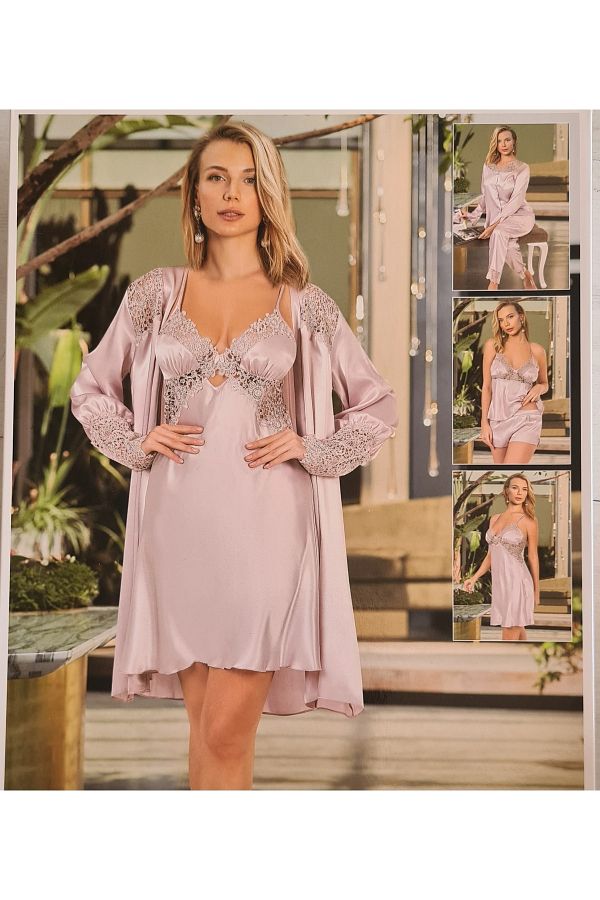 Nurteks Intimo Donna Nurteks 6 Piece Satin Bridal Set Nightgown Dressing Gown Pajama Set Trendyol