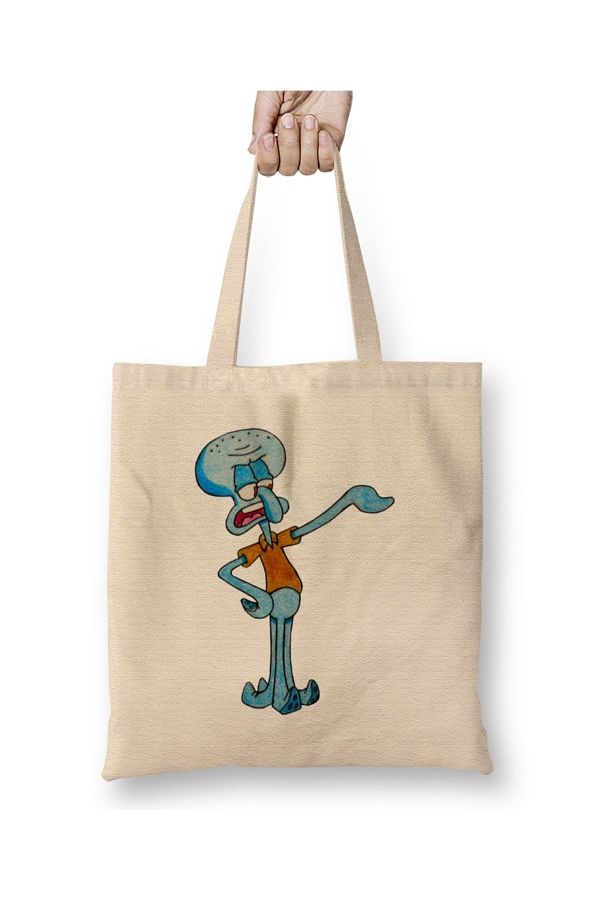 Baskı Dükkanı-Grumpy Squidward 01 Cloth Bag Long Handle 1