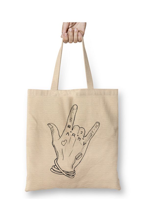 Baskı Dükkanı-Bts Army Bts JungKook's Hand 01 Cloth Bag Long Handle 1