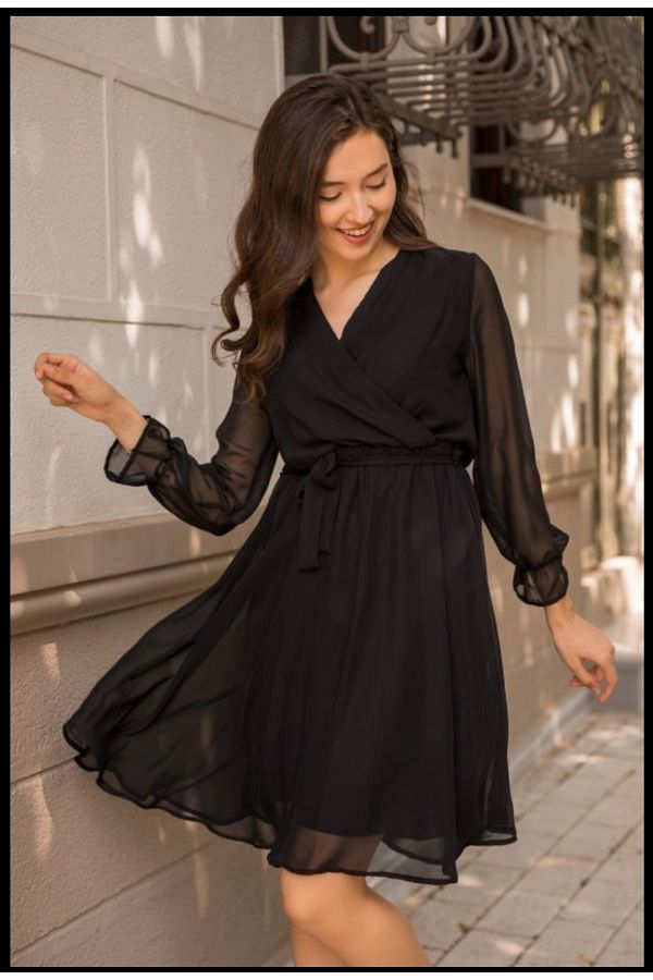 Short black chiffon dress sales