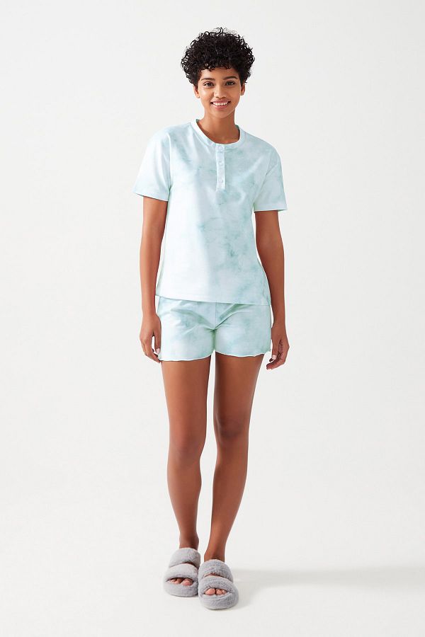Los Ojos-Set de pijamale cu model batik verde pentru femei PJ 1