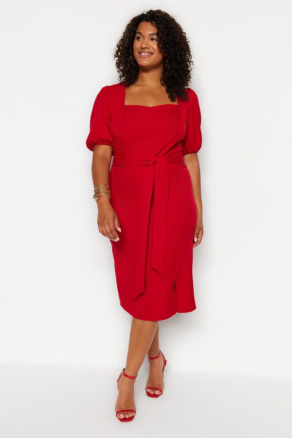 Trendyol Curve Red Belt Detailed Woven Dress TBBSS23AH00251 Trendyol
