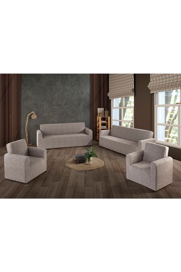 uzhanem-Jacquard Luxury Sofa Cover 3.3.1.1 Seat Knitted Tree Bark Pattern, Mink Color 1
