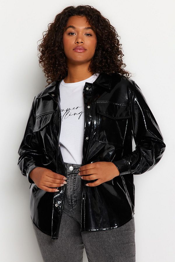 Patent black coat sale