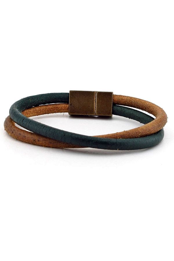 Solfera-Men's Tan Green Cross Leather Bracelet Bt049 1