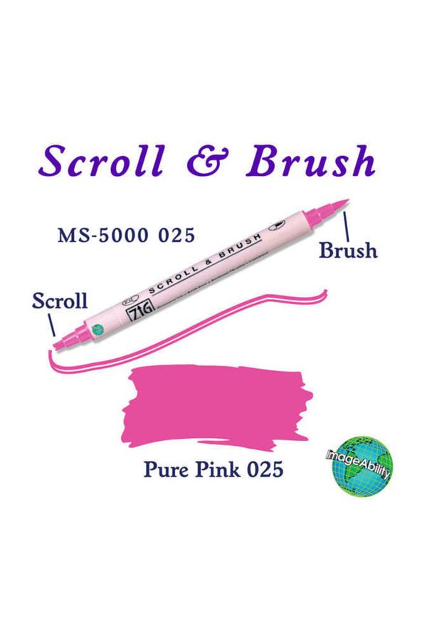 Zig-Scroll & Brush Double Line and Brush Tip Calligraphy and Shading Pen 025 Pure Pink 1