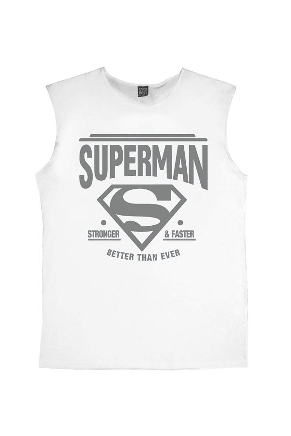 ROCKANDROLL-Superman White Cut Arm | Sleeveless Men's T-shirt | Athlete 1M1SM118FB 1