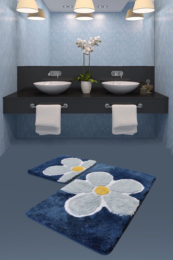 Chilai Home-Set de covoare de baie albastru 2 buc, set de canapele din acril 1