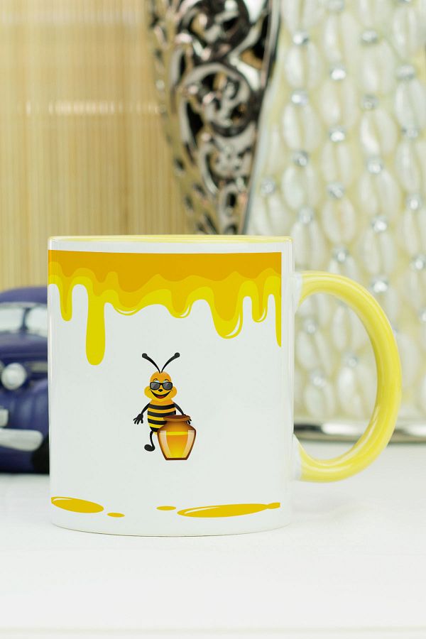 Hediyelen-Bee Design Mug Glass Yellow 1