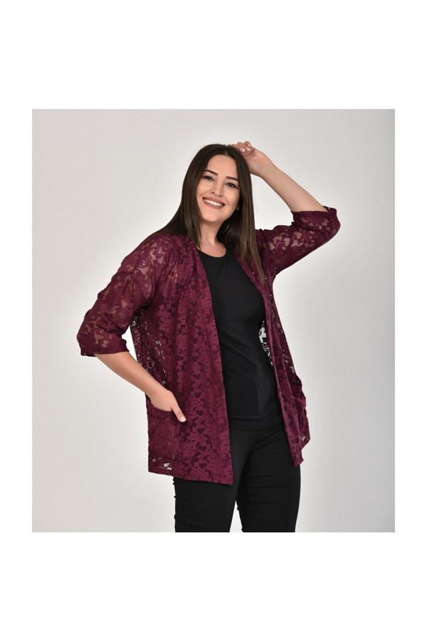 Seamoda Lace Cardigan with Pocket Burgundy Trendyol