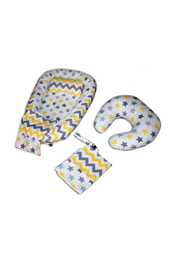 bebekister 100% Pamuk 5 Parça Set Emzirme Yastığı Önlüğü Ve Babynest Yatak