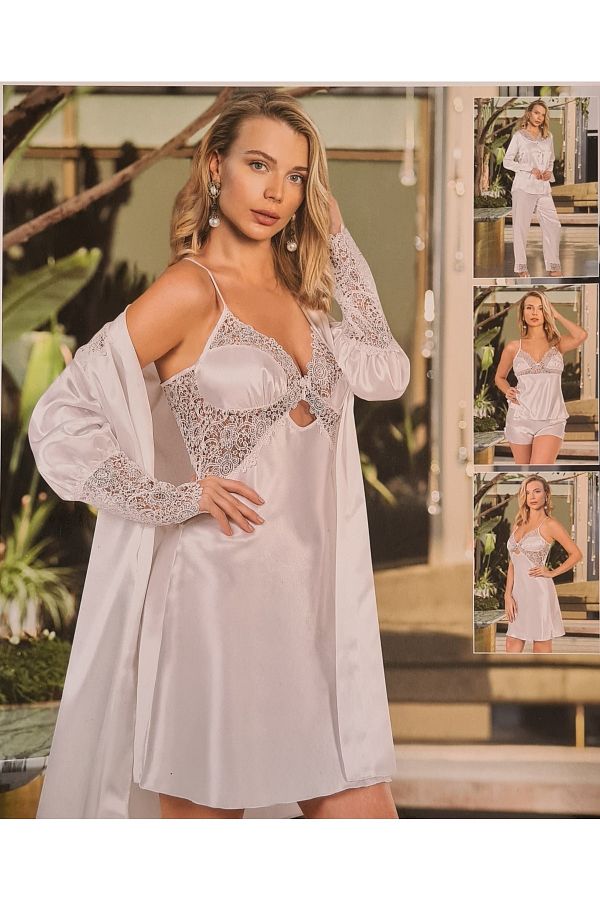 Nurteks Intimo Donna Nurteks 6 Piece Satin Bridal Set Nightgown Dressing Gown Pajama Set Trendyol