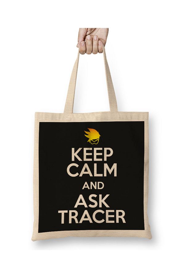 Baskı Dükkanı-Keep Calm And Ask Tracer Overwatch Cloth Bag Long Handle 1