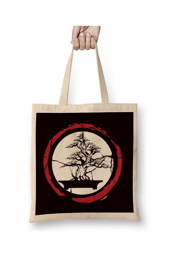 Baskı Dükkanı-Bonsai Tree Circle Arbori japonezi Meditație Yoga Buddhist Geantă din pânză Mâner lung 1