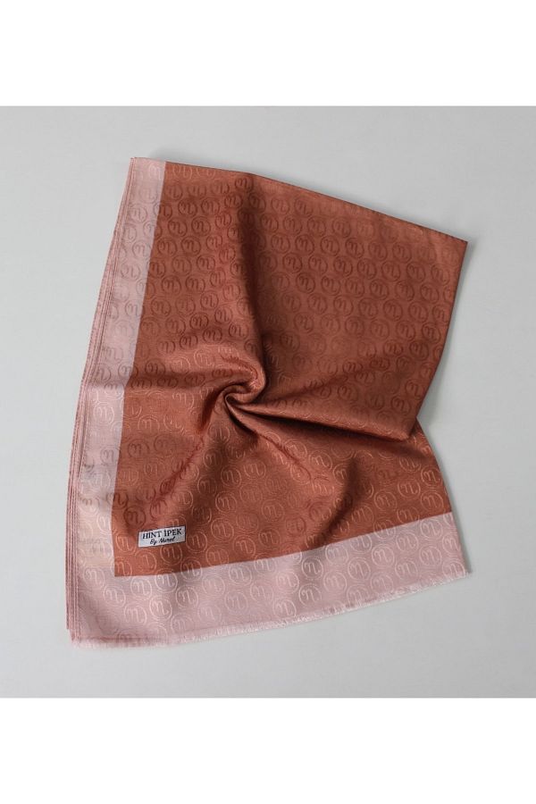Hint İpek-Patterned Monogram Shawl Dark Coral 1