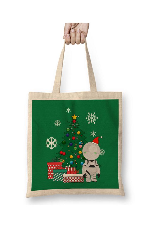 Baskı Dükkanı-Marvin The Paranoid Android Around The Christmas Tree Tote Bag Long Handle 1