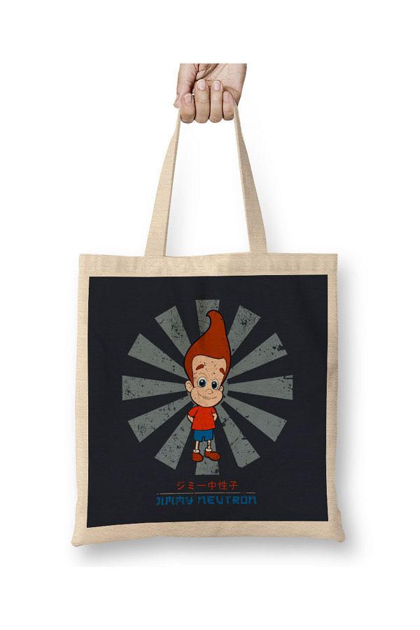 Baskı Dükkanı-Jimmy Neutron Retro Japanese Tote Bag Long Handle 1
