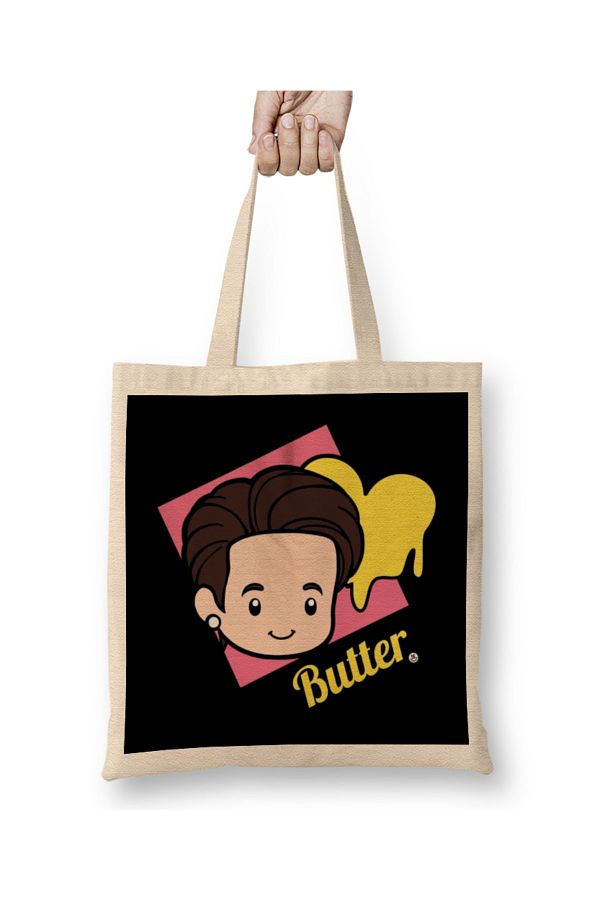 Baskı Dükkanı-Bts Butter Chibi Jin Butter Tote Bag Long Handle 1