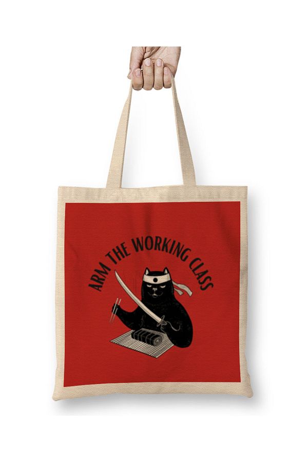 Baskı Dükkanı-Arm The Working Class- Ninja Cat Arm Gift Cloth Bag Long Handle 1