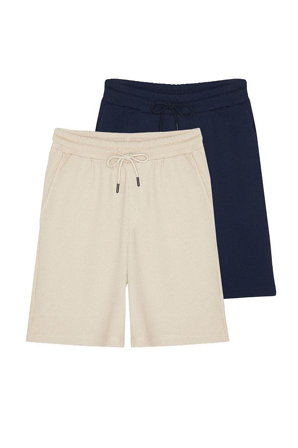 Trendyol Collection-Sötétkék-bézs normál zsinór 2db rövidnadrág és Bermuda TMNSS23SR00076 1