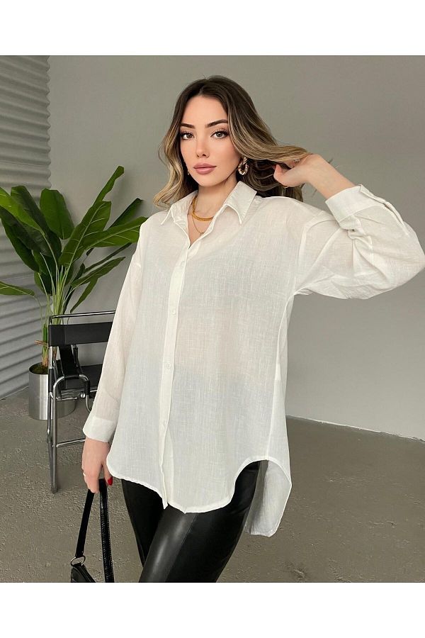 owwon-Women's White Linen Shirt 1
