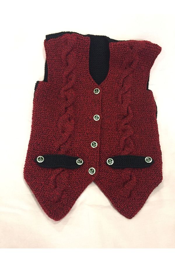 Papatyam Hand Knitted Efe Vest Handcrafted Baby Vest Kid s Knitted Vest Dowry Baby Boy Vest Burgundy Efe Trendyol