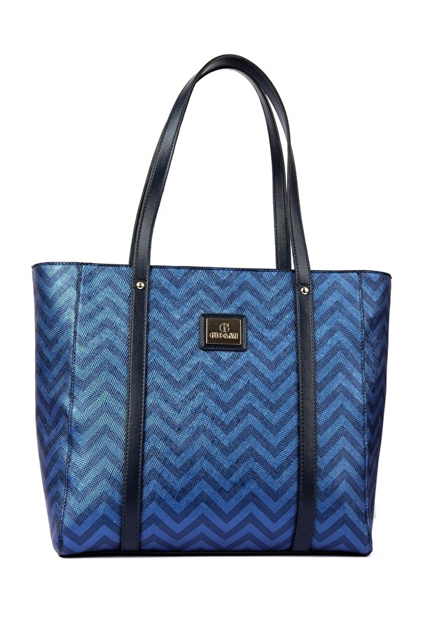 Gio Mi Karen Women's Saks Blue Zigzag Patterned Hand and Shoulder