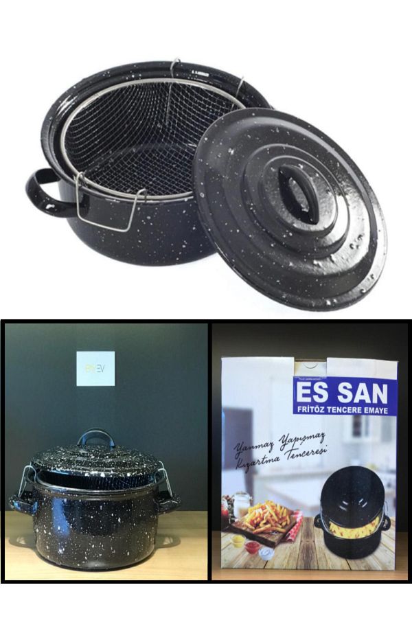 Bayev-Essan Fireproof Non-Stick Enamel Frying Pot with Strainer 1