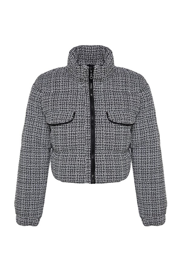 Trendyol Collection Twoaw24Mo00028 Black Tweed Crop Puffer Coat