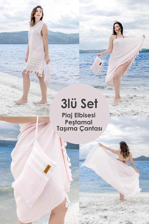 GoldCotton Cotton Beach Towel and Beach Dress with Carrying Bag Diamond Powder Trendyol