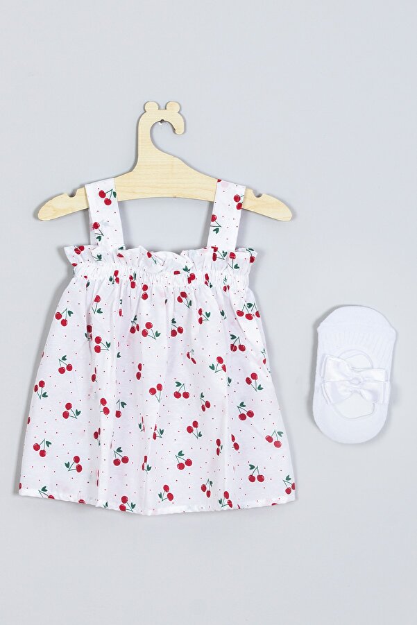 ADABEBEK Askılı Kiraz Elbise Babet Çorap Set 008