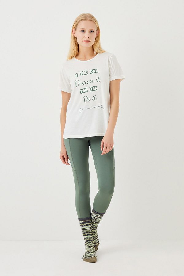 ENNA MODA Seamless seamless Activewear Sport Tights with Pockets and Yoga Pilates Combo Slogan T shirt Set of 2 Trendyol