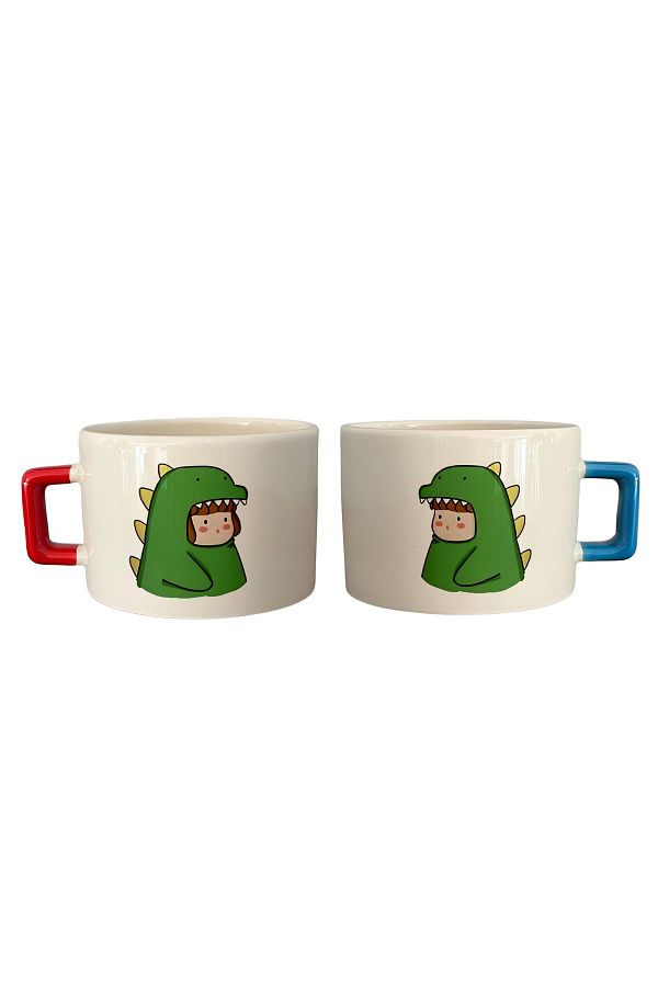 GünayStore-HUMAN PRINTED LATTE & NESCAFE LOVER COUPLE WITH DINOSAUR COSTUME 1