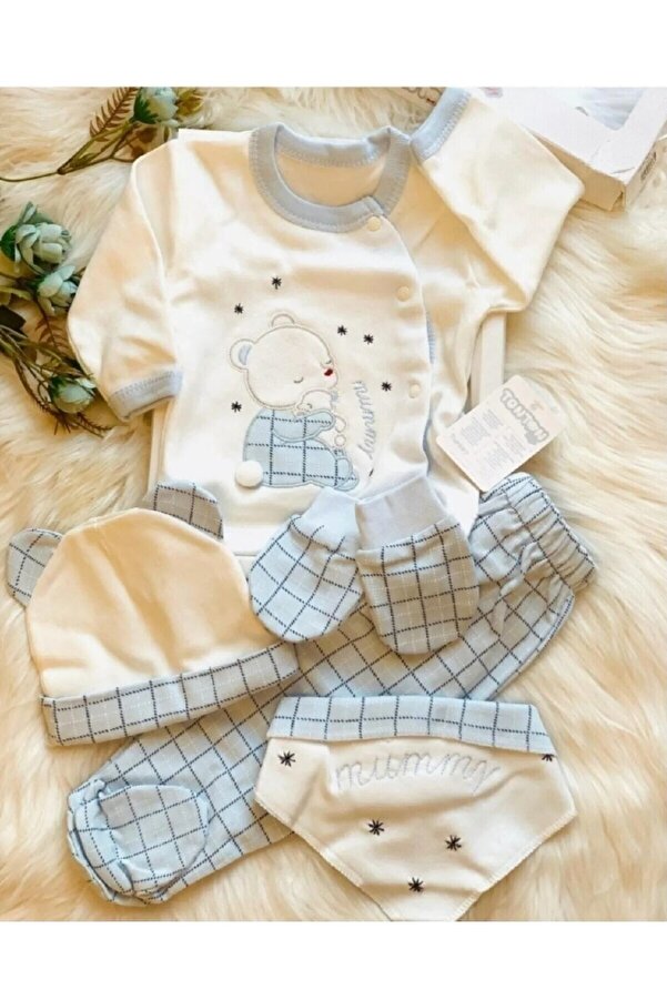 yukobaby bebeğiniz için en doğalı Erkek Bebek Ekru 5 Li Hastane Çıkışı Yenidoğan Seti 100237