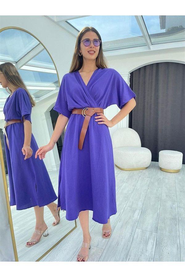 Purple belted dress online