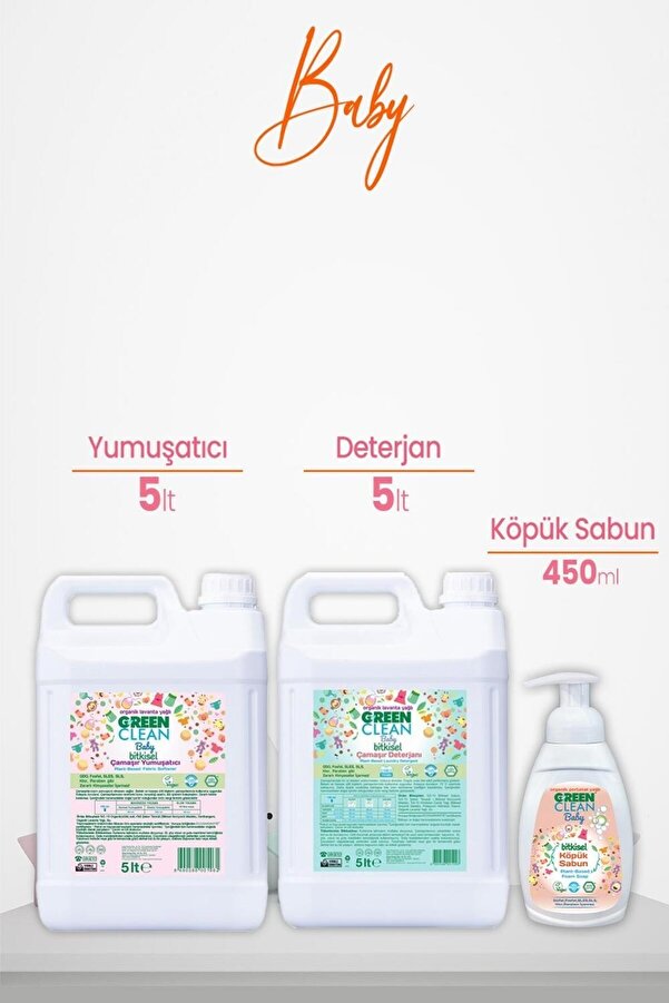 Green Clean Baby Bitkisel Çamaşır Yumuşatıcı ve Deterjanı Lavanta 5 lt ve Köpük Sabun Portakal 450 m