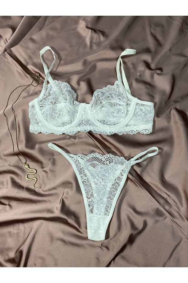 Eyes Underwear-Cupless Lace White Bra Set 1