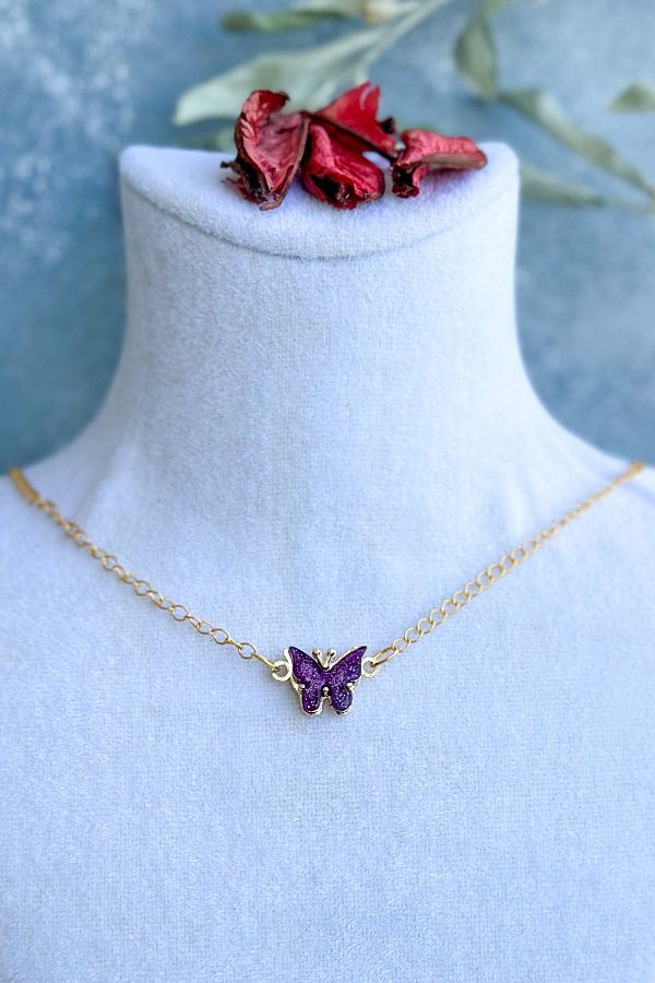 EfsunluTA Amethyst Natural Stone Butterfly Necklace Trendyol