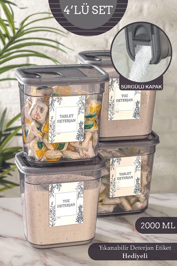 Meleni Home-4-Piece Leaf Tablet Detergent Storage Container with Sliding Lid and Label - Rectangular Storage Box 2 Lt 1