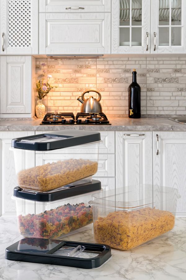 Ecolux-Multibox 7.5 Lt Multi-Purpose Food Container with Easy Sliding Lid, Pulses Vs. Storage Container 3 Pieces - ANTHRACITE 1