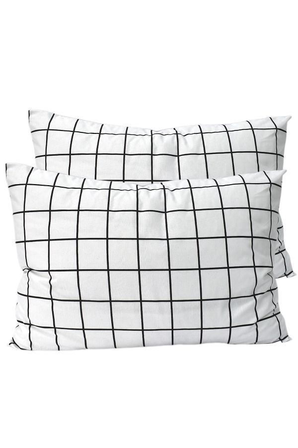 CARWEN TEKSTİL-Black and White Checkered 2 Pack Ranforce Cotton Standard 50x70 Pillow Case 1