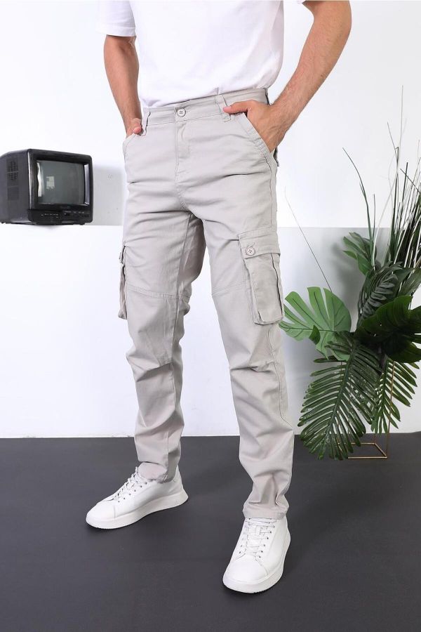 BİKELİFE Beige Cargo Pocket Lycra High Waist Wide Leg Trousers - Trendyol